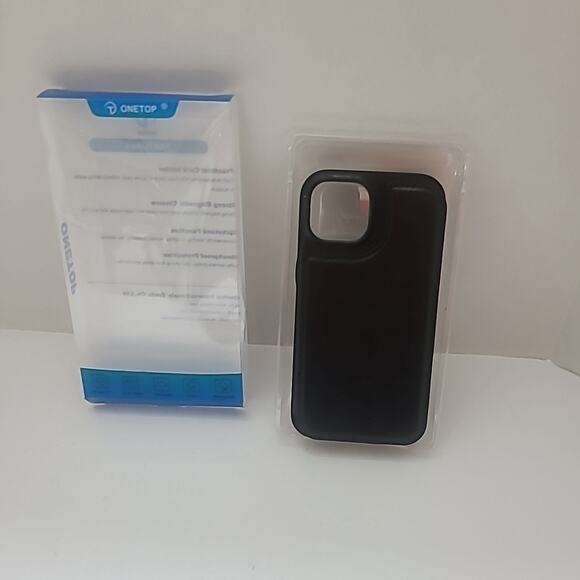 iPhone 15 Bundle Black Wallet Magnet Clasp Card Holder Stand + Screen Protectors - Picture 2 of 7